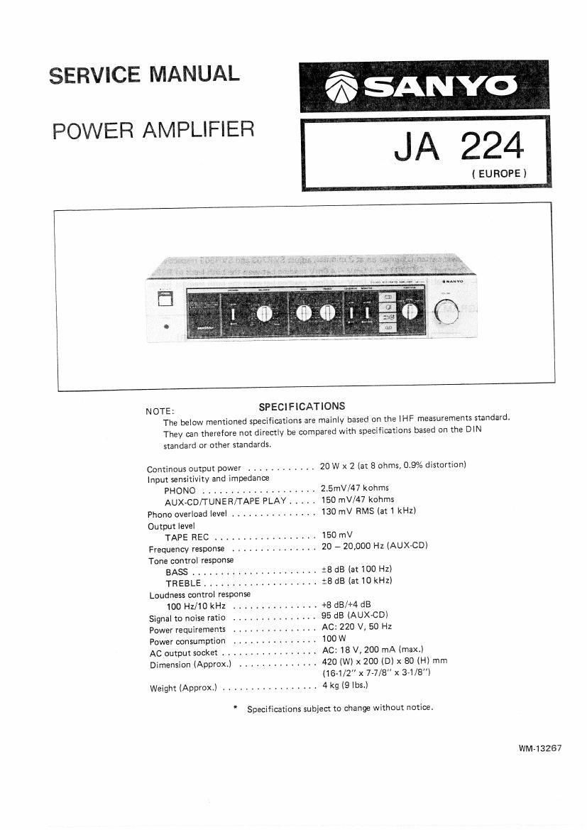 Sanyo JA 224 Service Manual