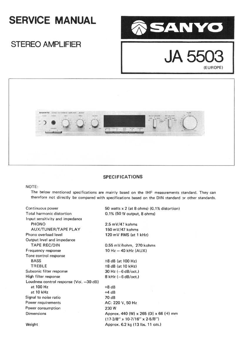 Sanyo JA 5503 Service Manual