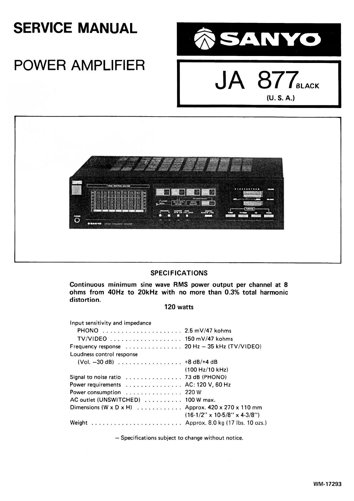 Sanyo JA 877 Service Manual