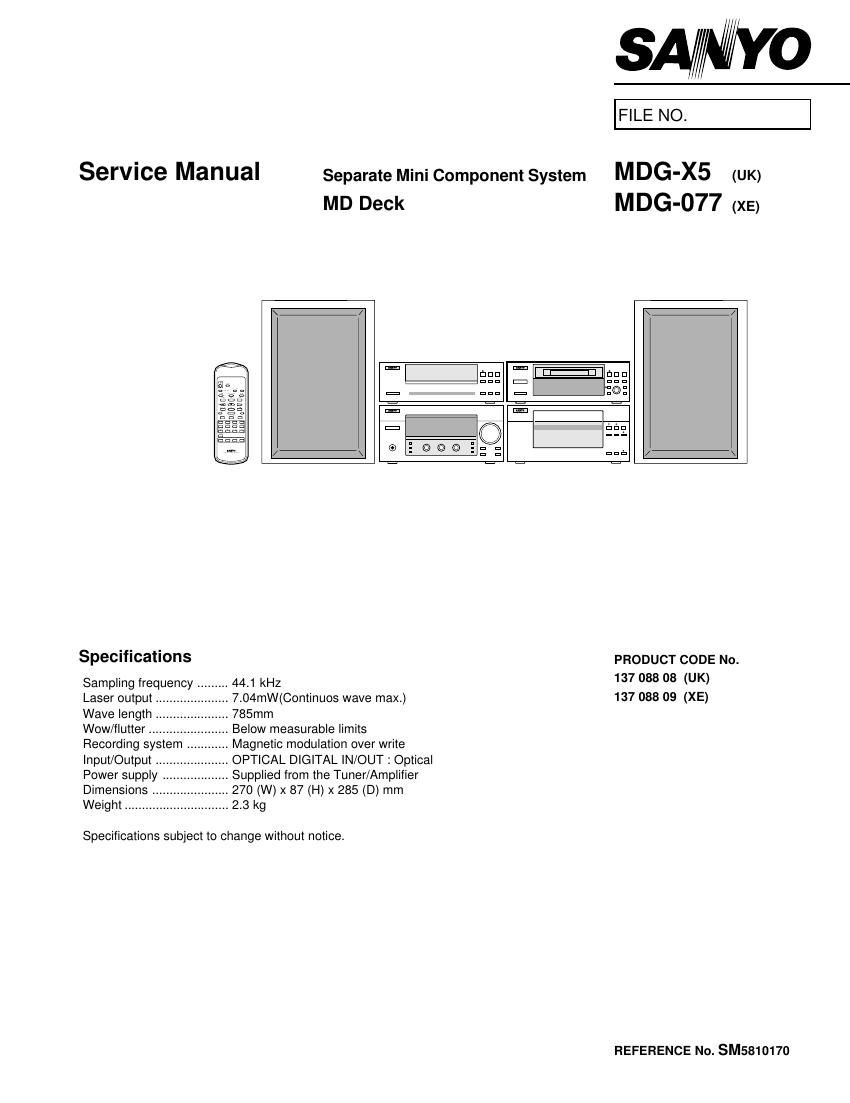 Sanyo MDG 077 MDG X5 Service Manual