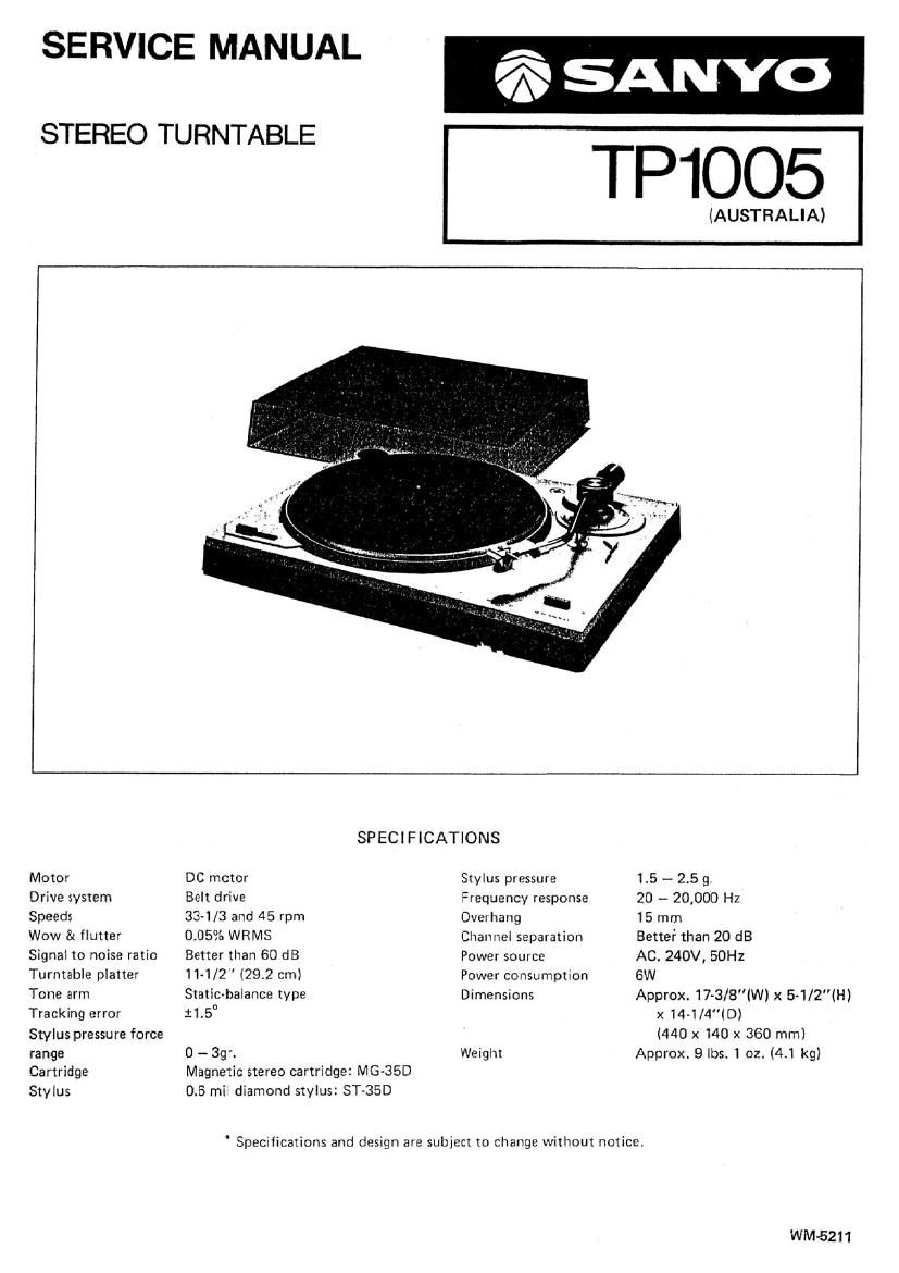 Sanyo TP 1005 Service Manual