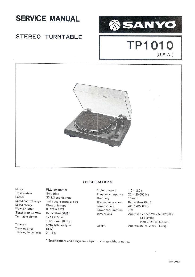 Sanyo TP 1010 Service Manual