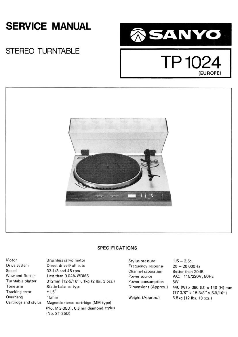 Sanyo TP 1024 Service Manual