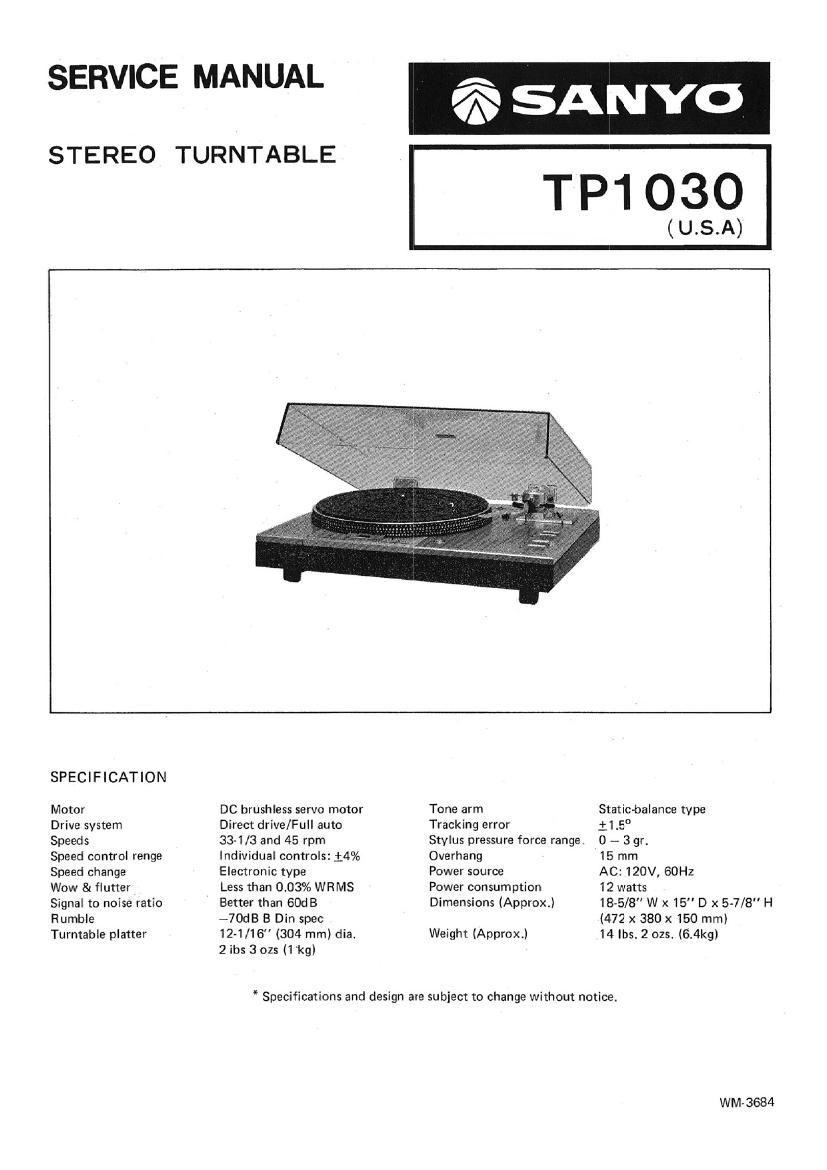 Sanyo TP 1030 Service Manual