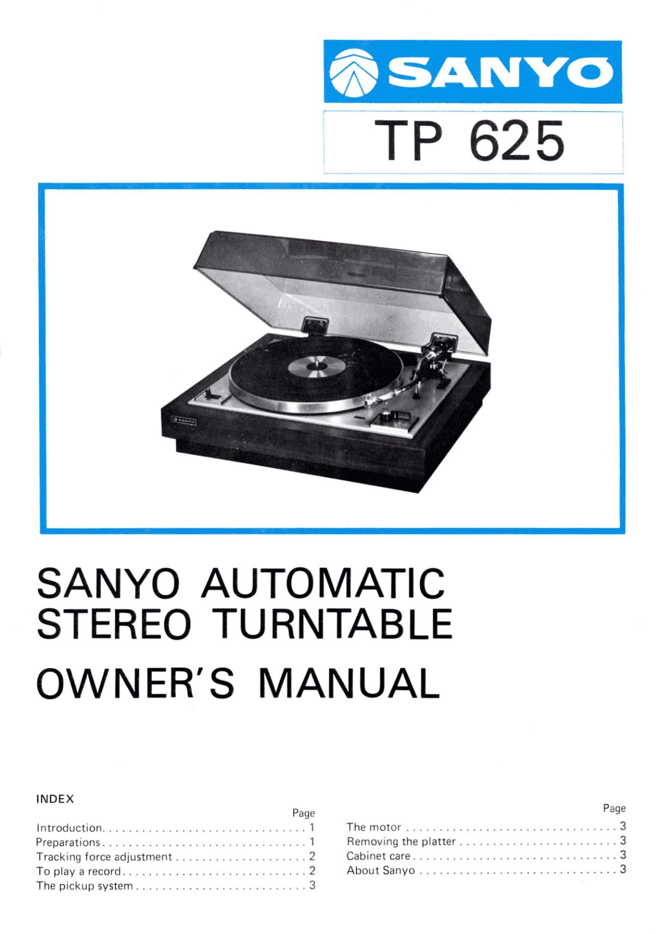Sanyo TP 625 Owners Manual