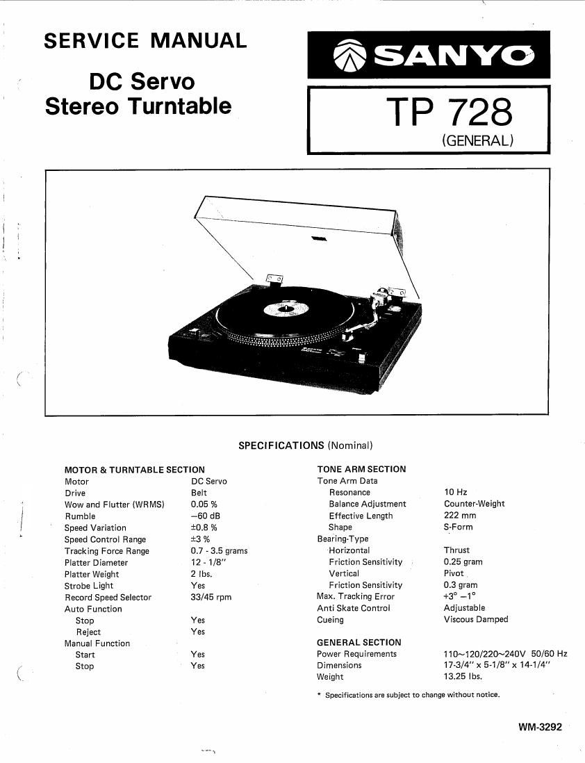 Free download Sanyo TP 728 Service Manual