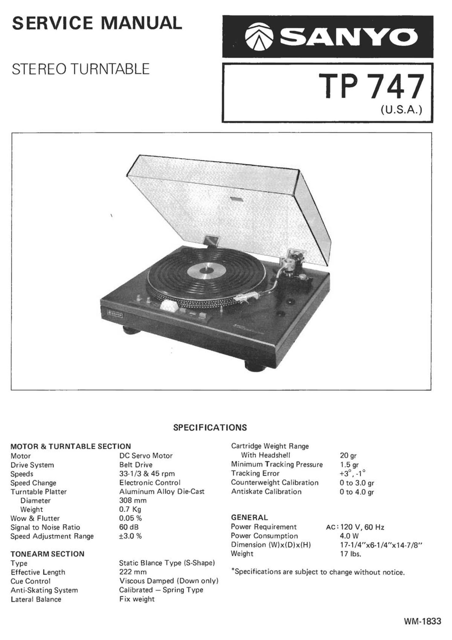 Sanyo TP 747 Service Manual