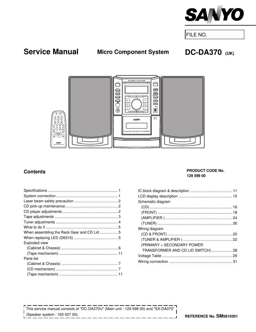Sanyo DC DA370 Owners Manual