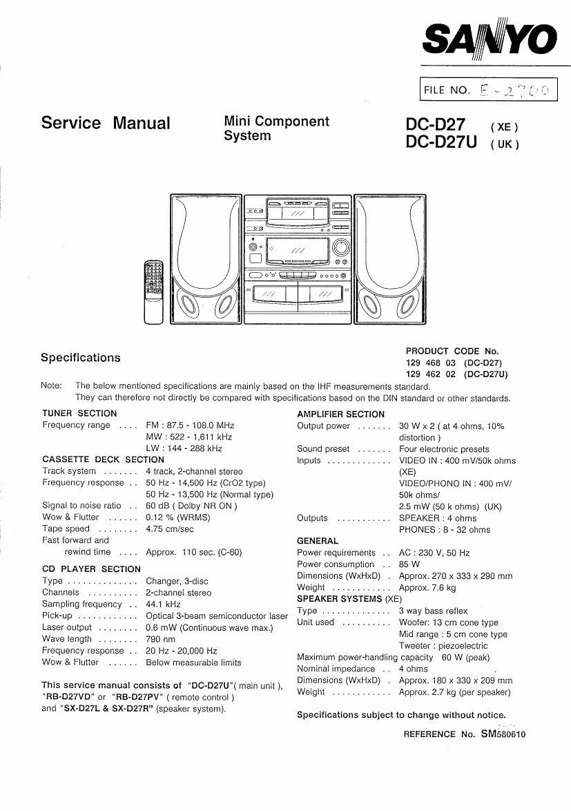 sanyo dc d27 dc d27u