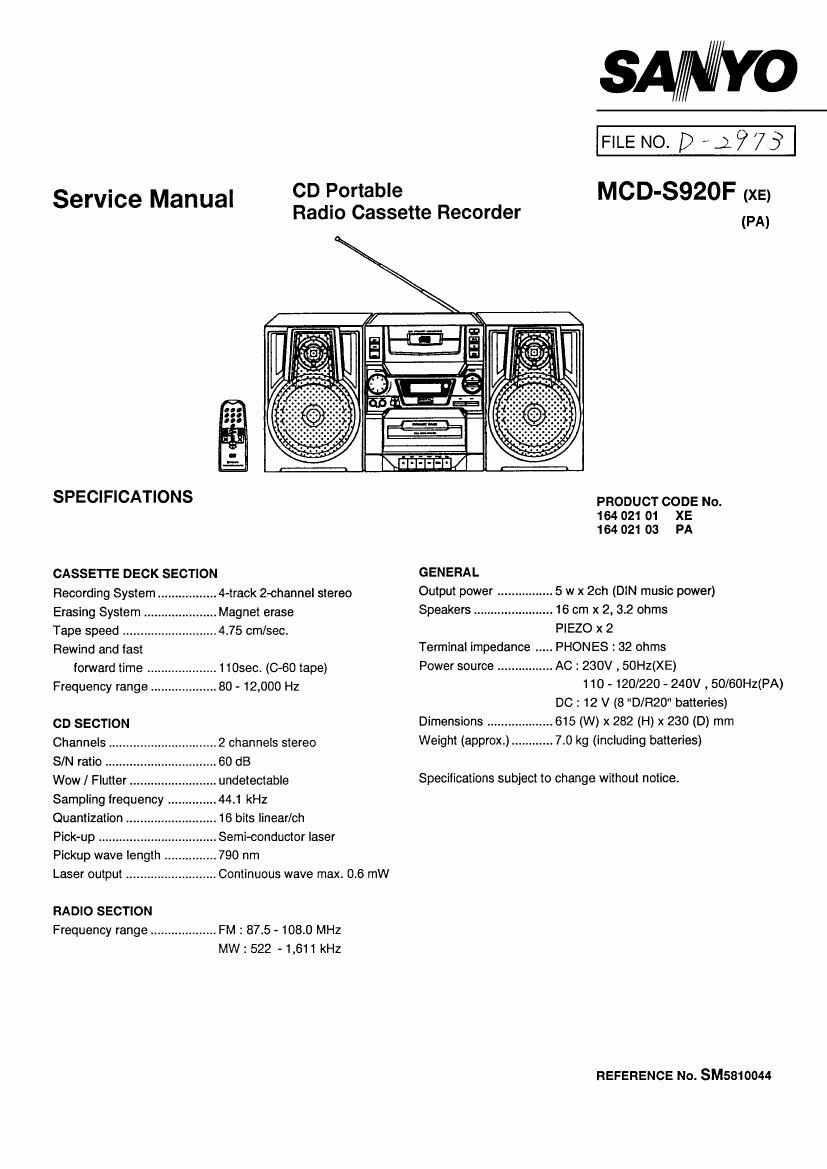 sanyo mcd s920f