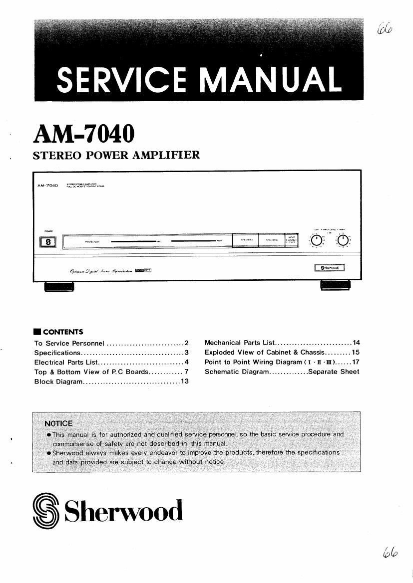 Sherwood AM 7040 Service Manual