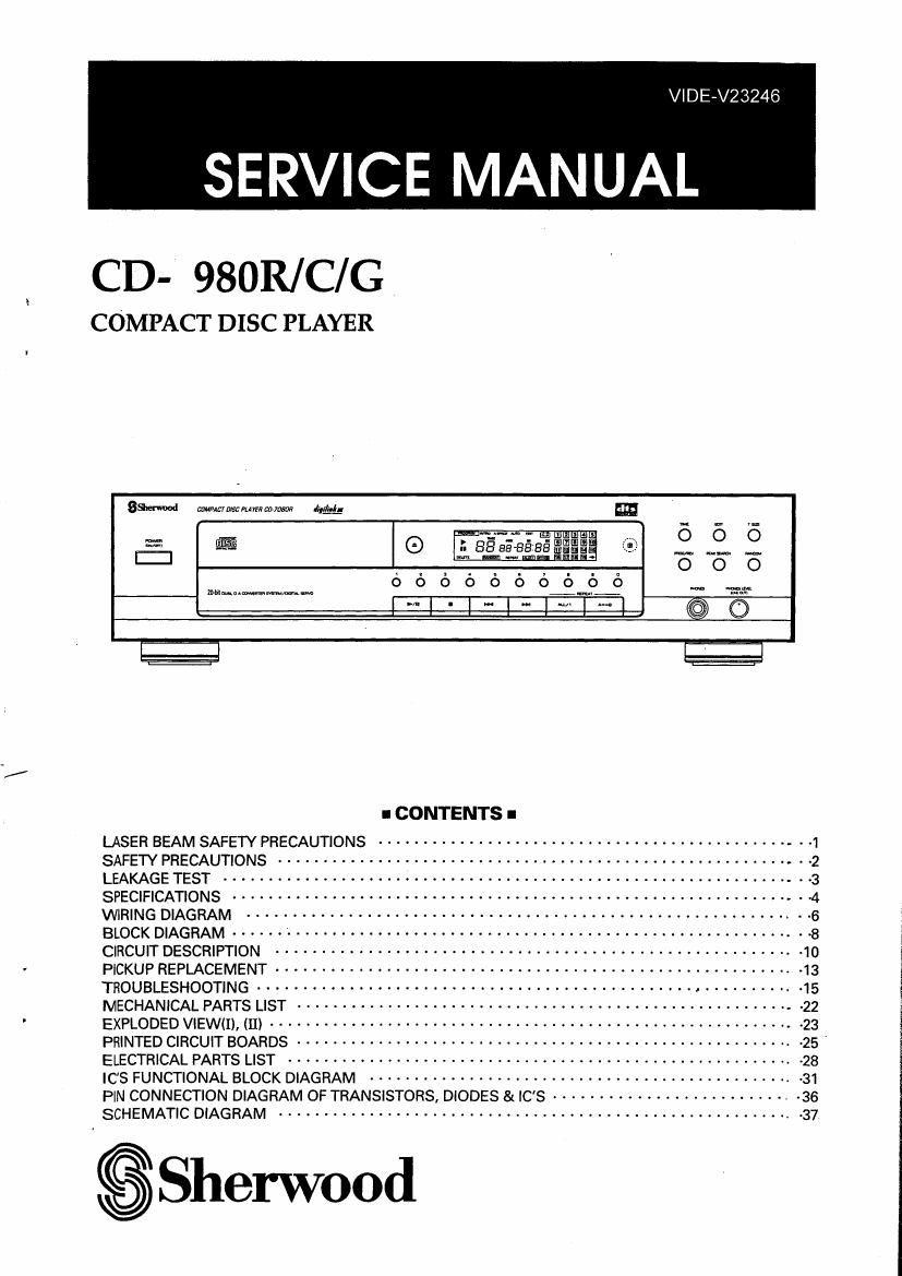 Sherwood CD 980 Service Manual