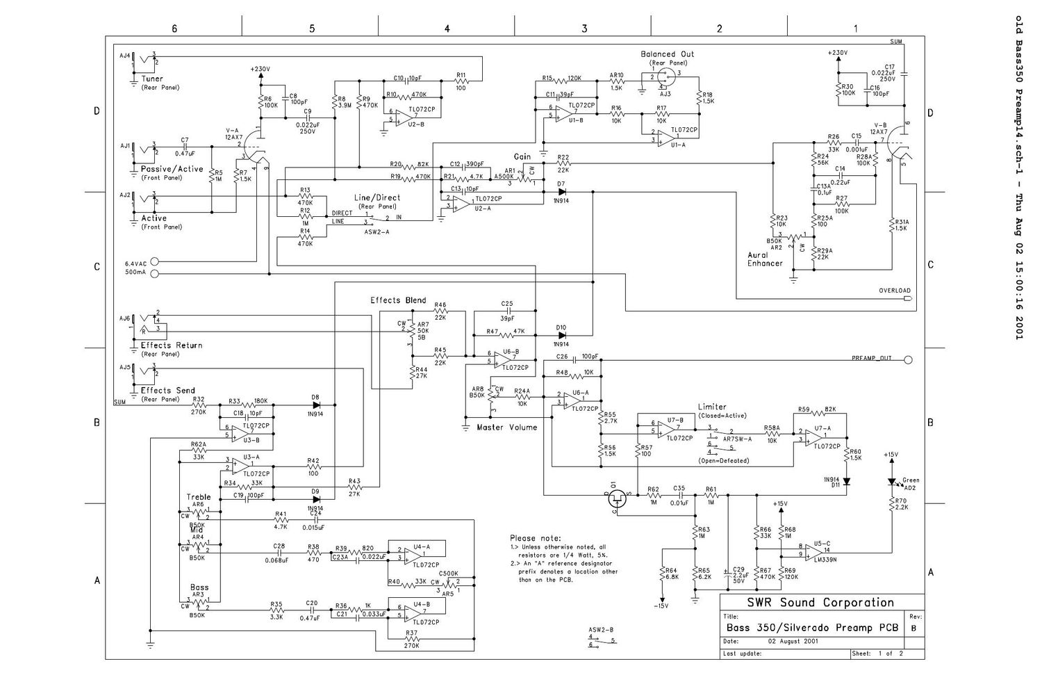 swr Bass 350 Preamp schematic