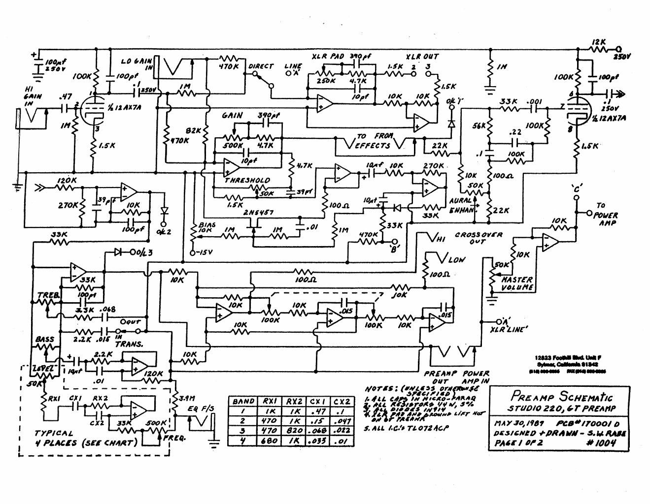 swr studio 220gt preamp schematic