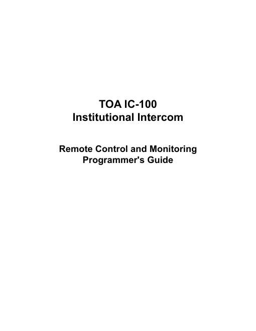 toa ic 100 remote controller programmers guide