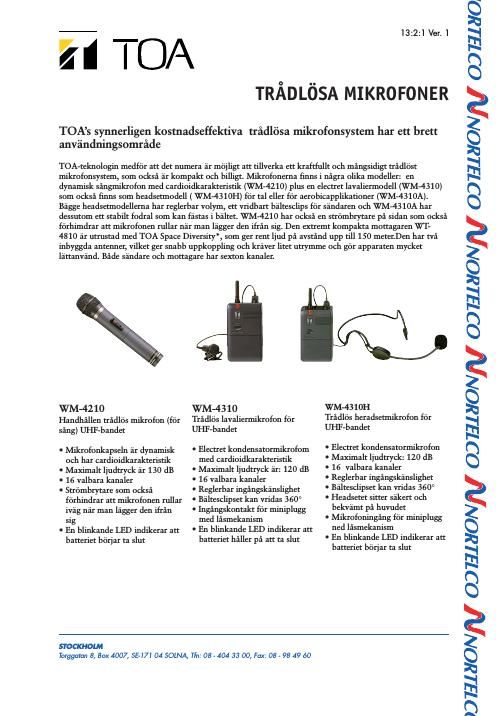 toa wm datablad swedish