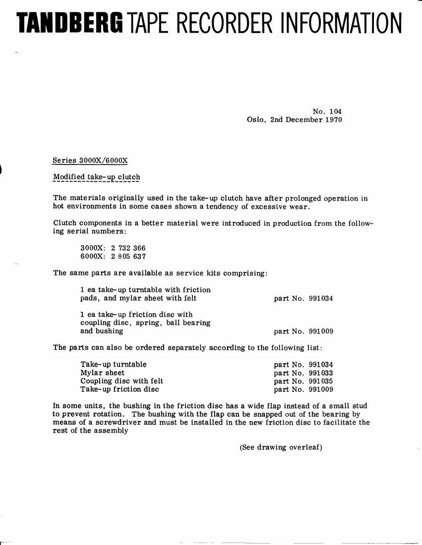 Tandberg 3000 X Information