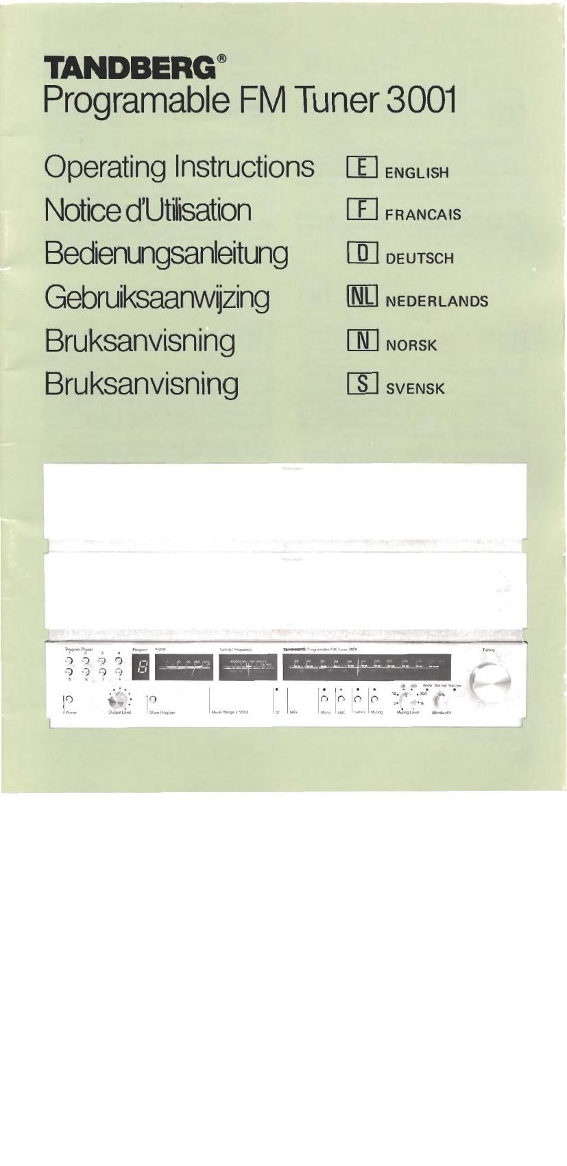 Tandberg 3001 Owners Manual