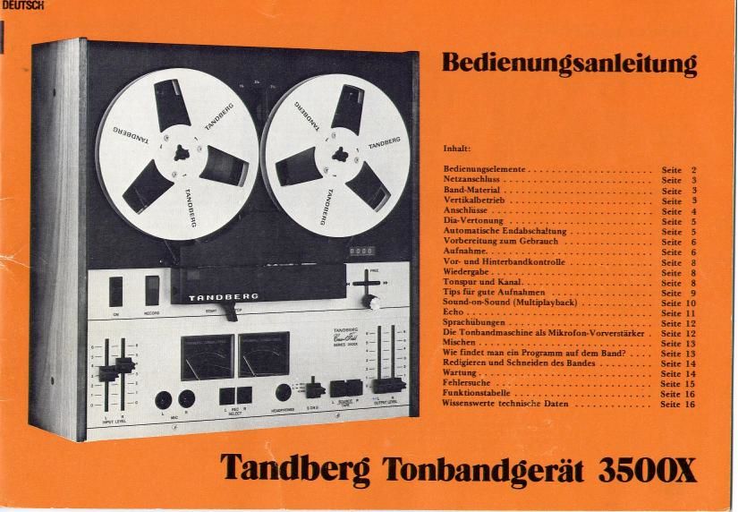 Tandberg 3500 X Owners Manual