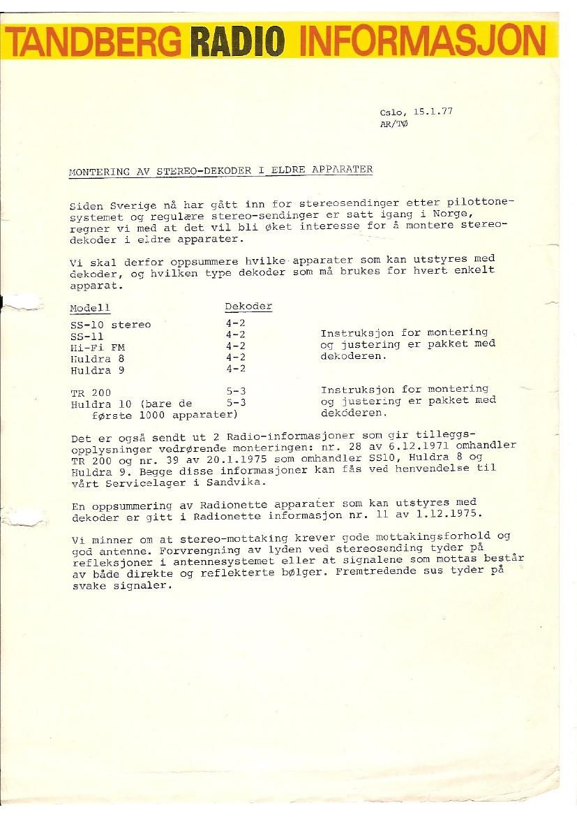 Tandberg Decoder 1 Article