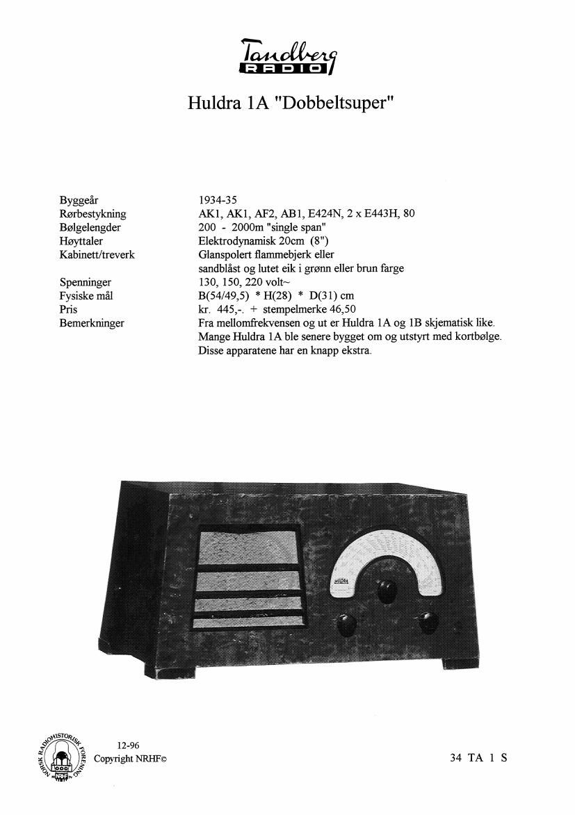 Tandberg Huldra 1 A Schematic