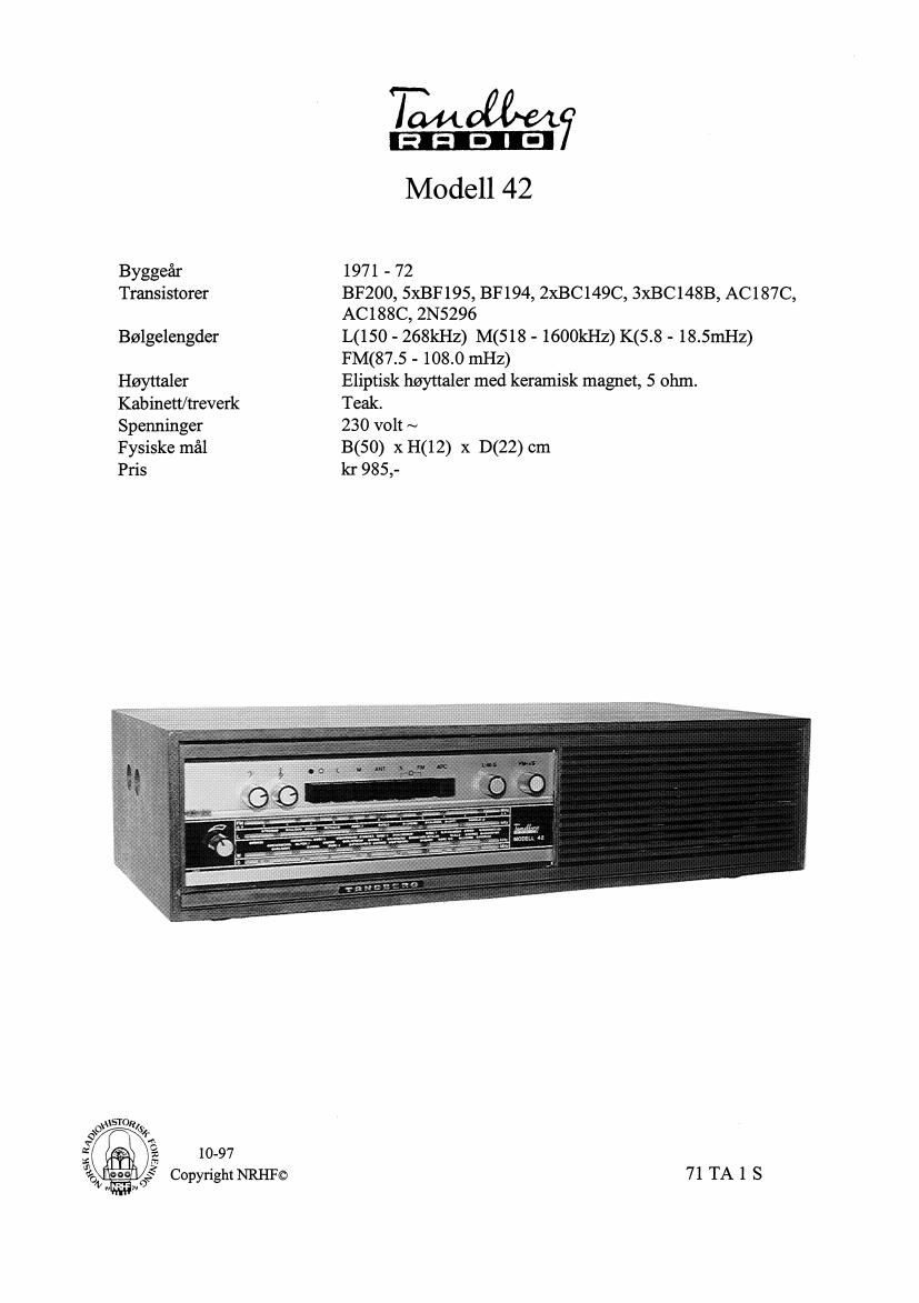 Tandberg Modell 42 Schematic