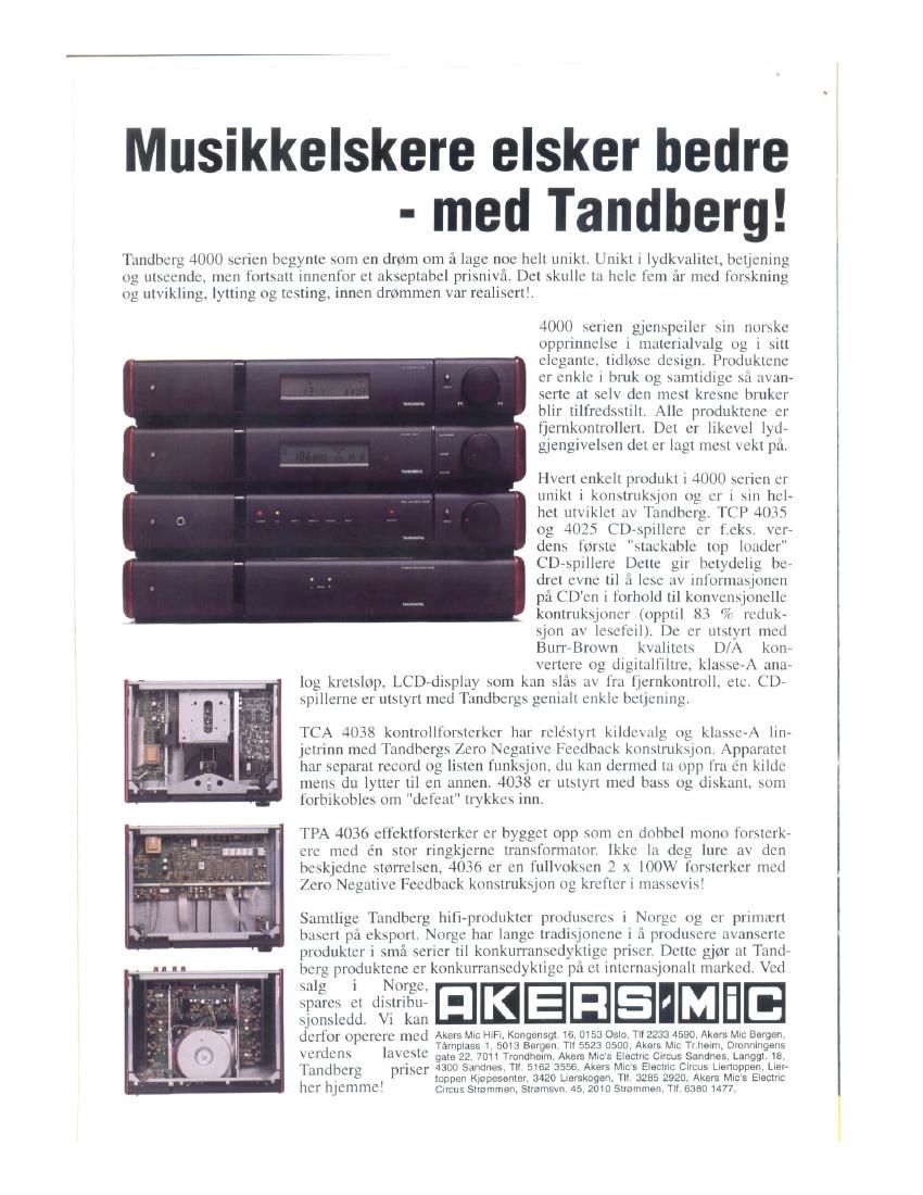 Tandberg Musikkelskere Article