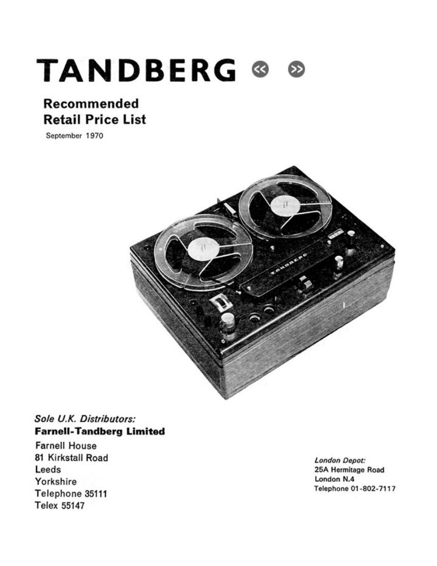 Tandberg Pricelist 1970 Article