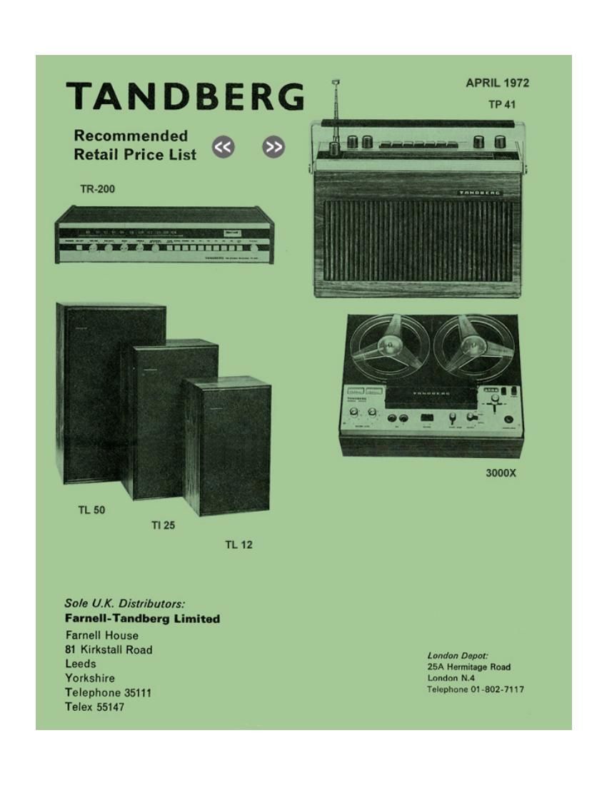 Tandberg Pricelist 1972 Article
