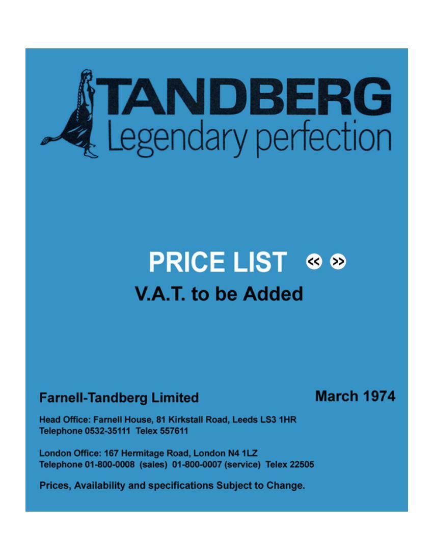 Tandberg Pricelist 1974 Article