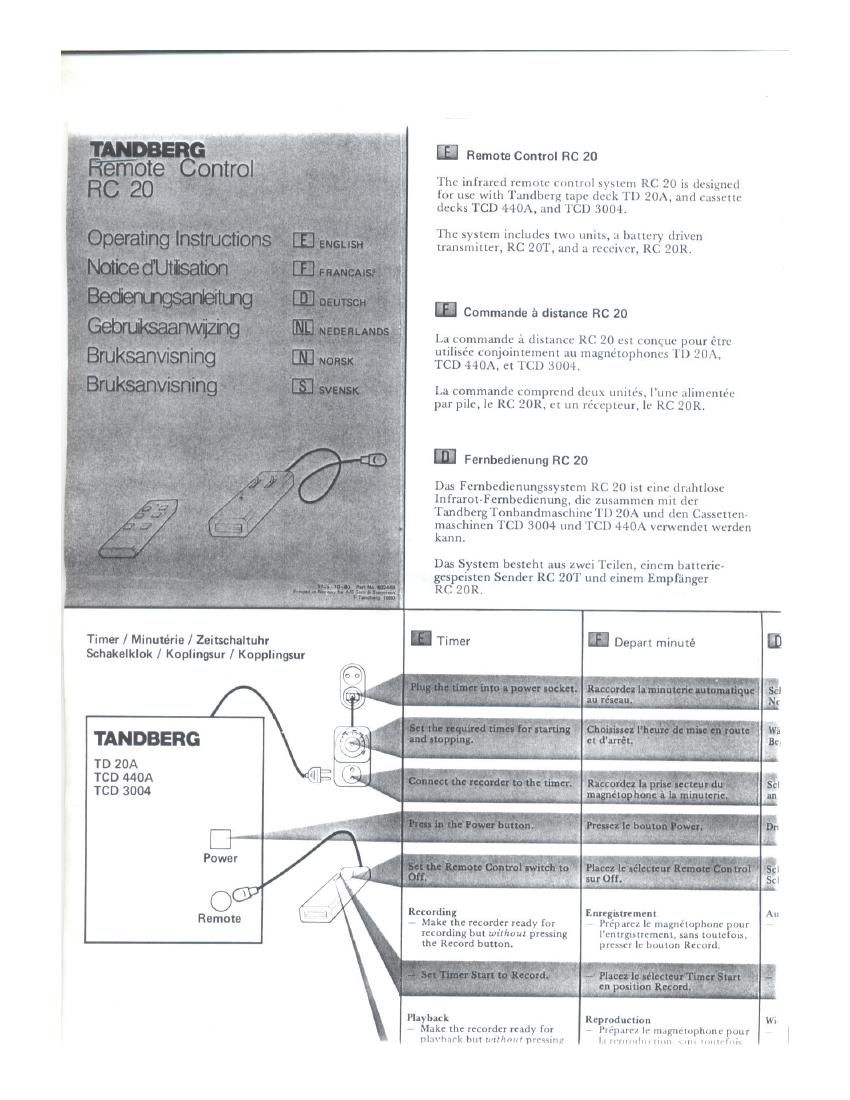 Tandberg RC 20 Owners Manual