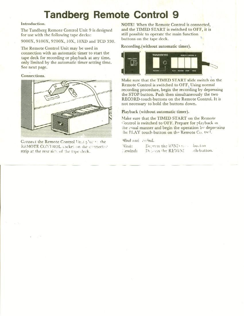 Tandberg RC 9 Owners Manual