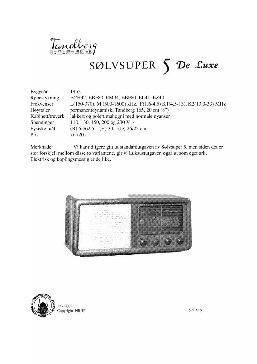 Tandberg Solvsuper 5 de luxe Schematic