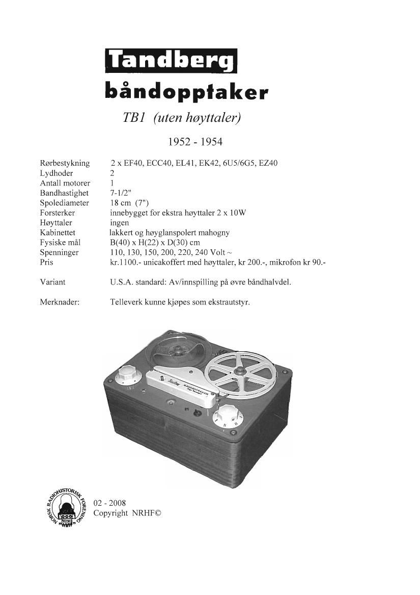 Tandberg TB 1 Schematic