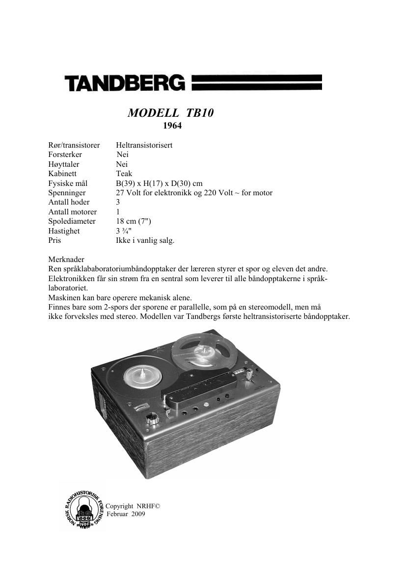 Tandberg TB 10 Schematic