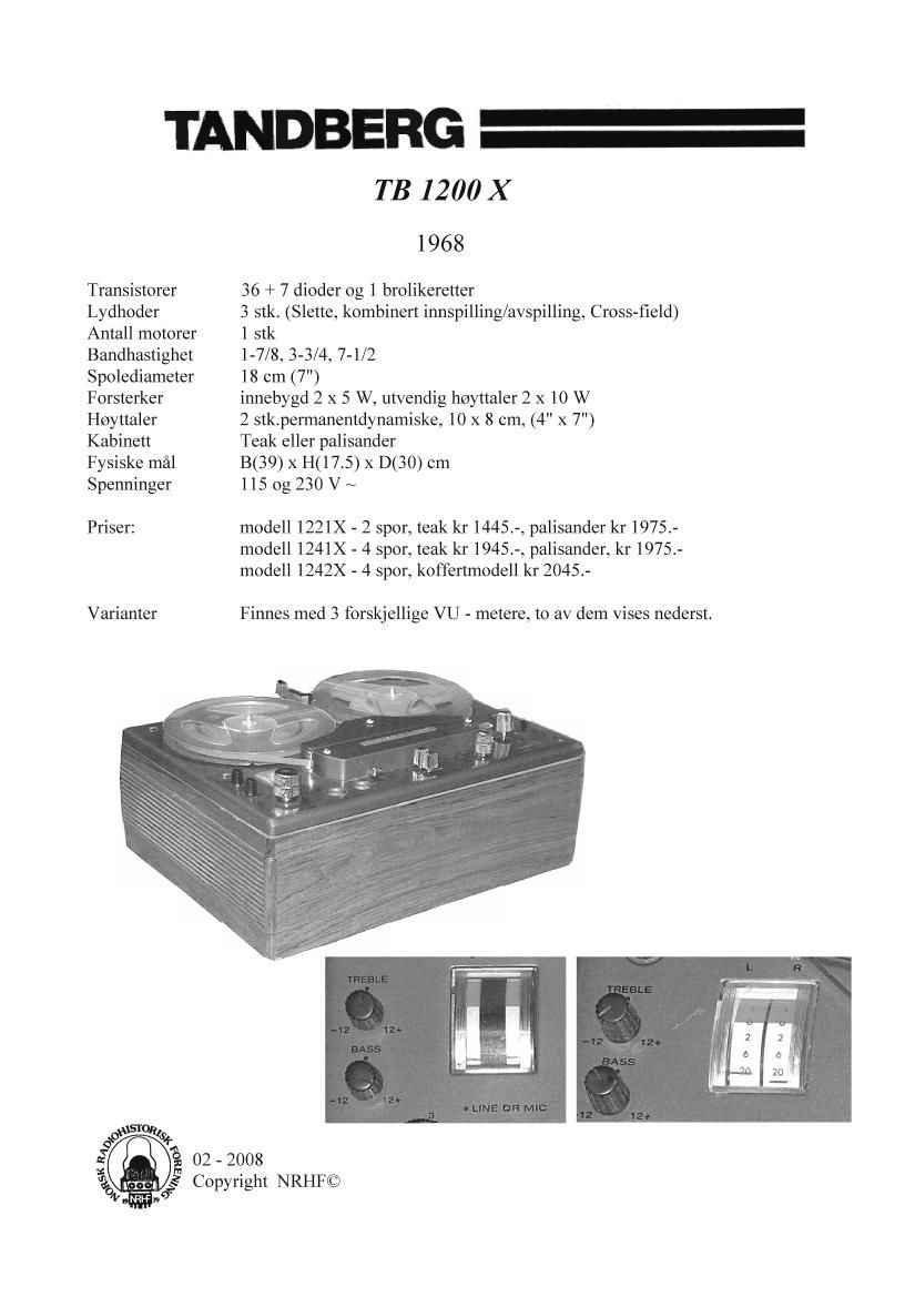 Tandberg TB 1200 X Schematic