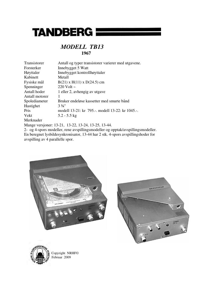 Tandberg TB 13 Schematic