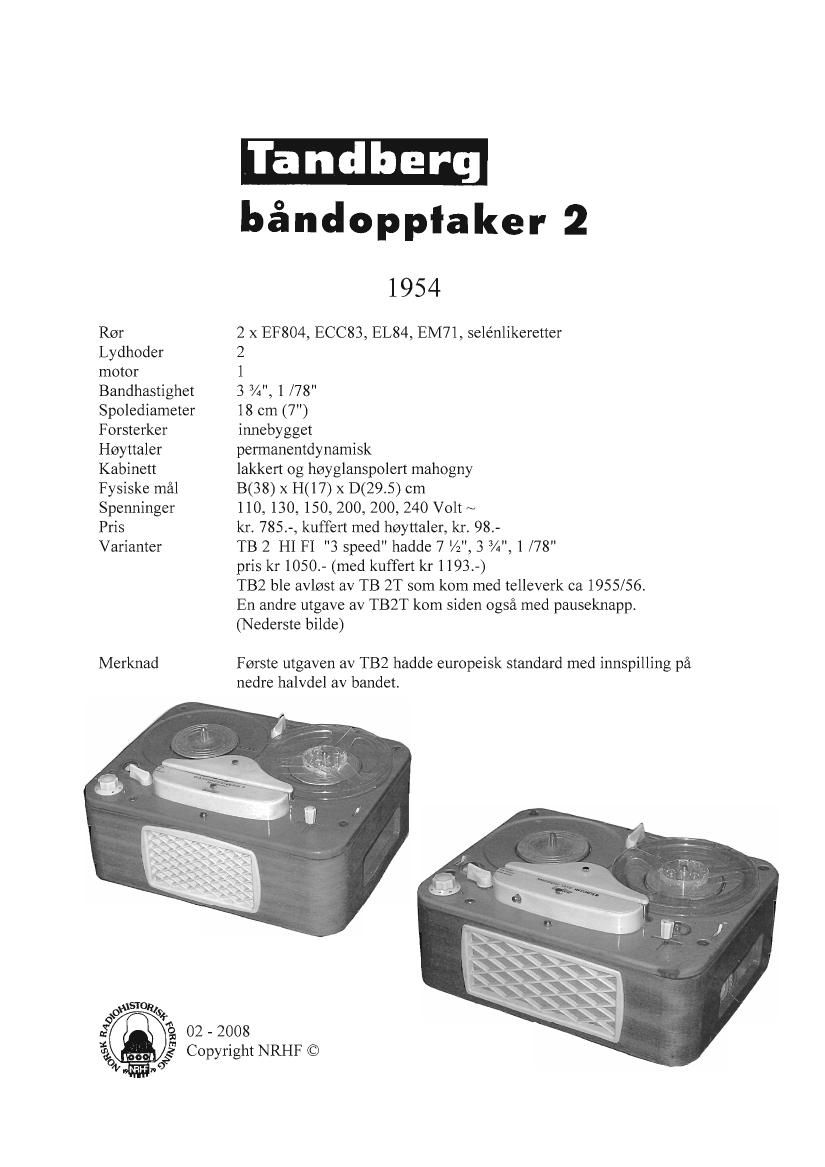 Tandberg TB 2 Schematic