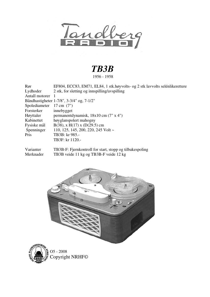 Tandberg TB 3 B Schematic