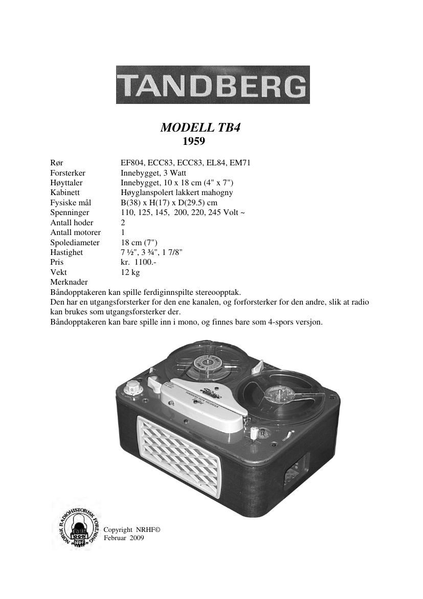 Tandberg TB 4 Schematic