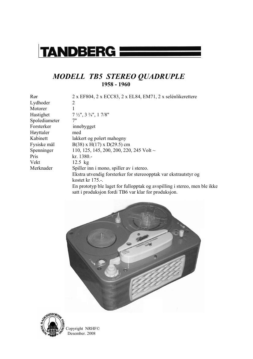 Tandberg TB 5 ST Quadruple Schematic