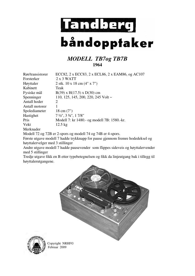 Tandberg TB 7 B Schematic