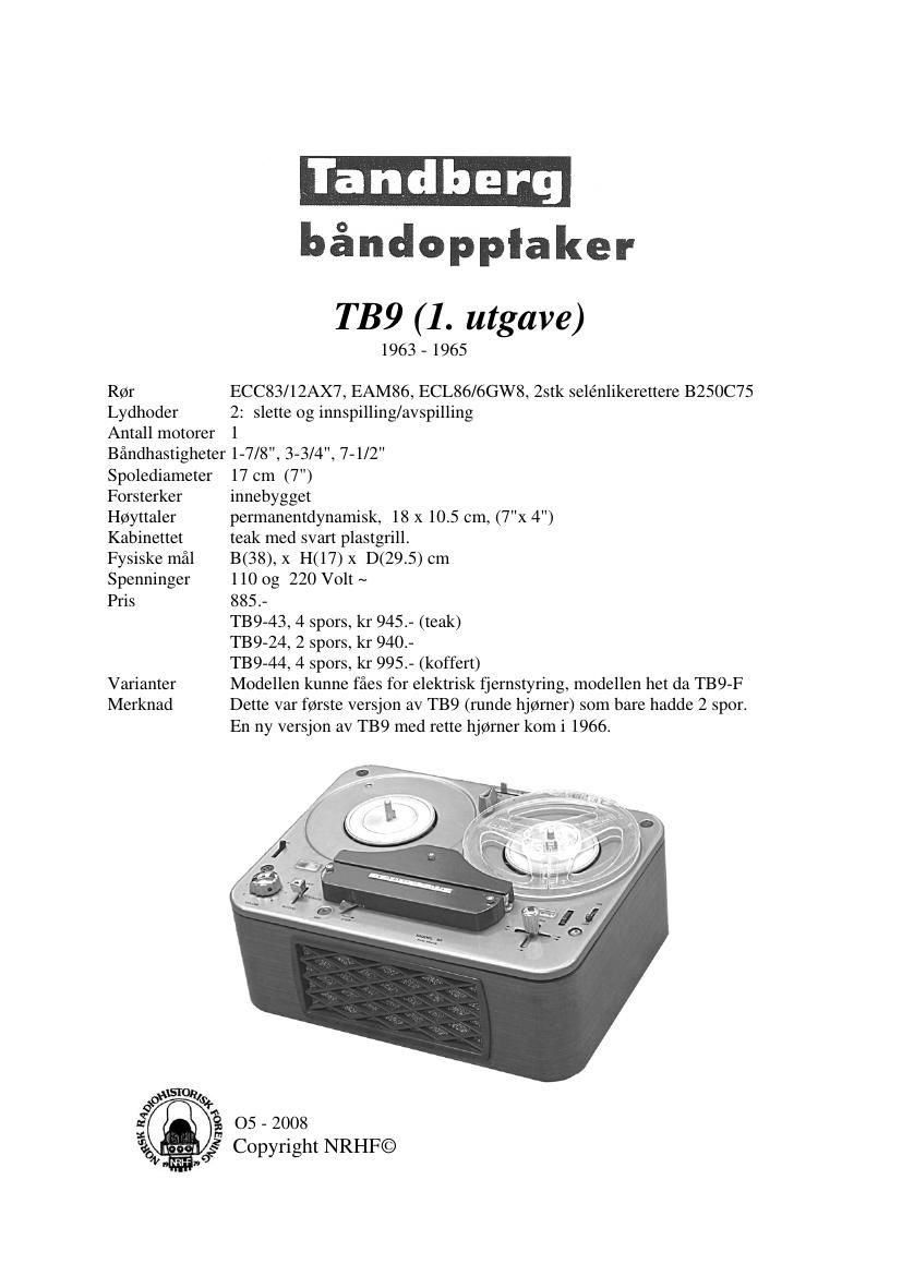 Tandberg TB 9 Schematic