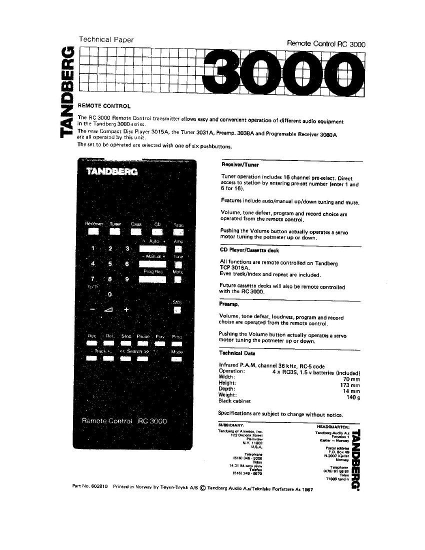 Tandberg TCA 3018 A Brochure