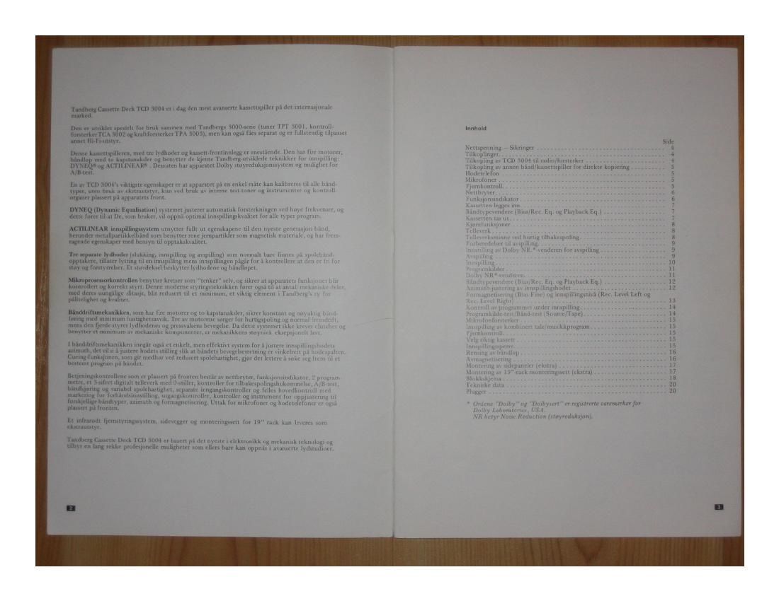 Tandberg TCD 3004 Owners Manual