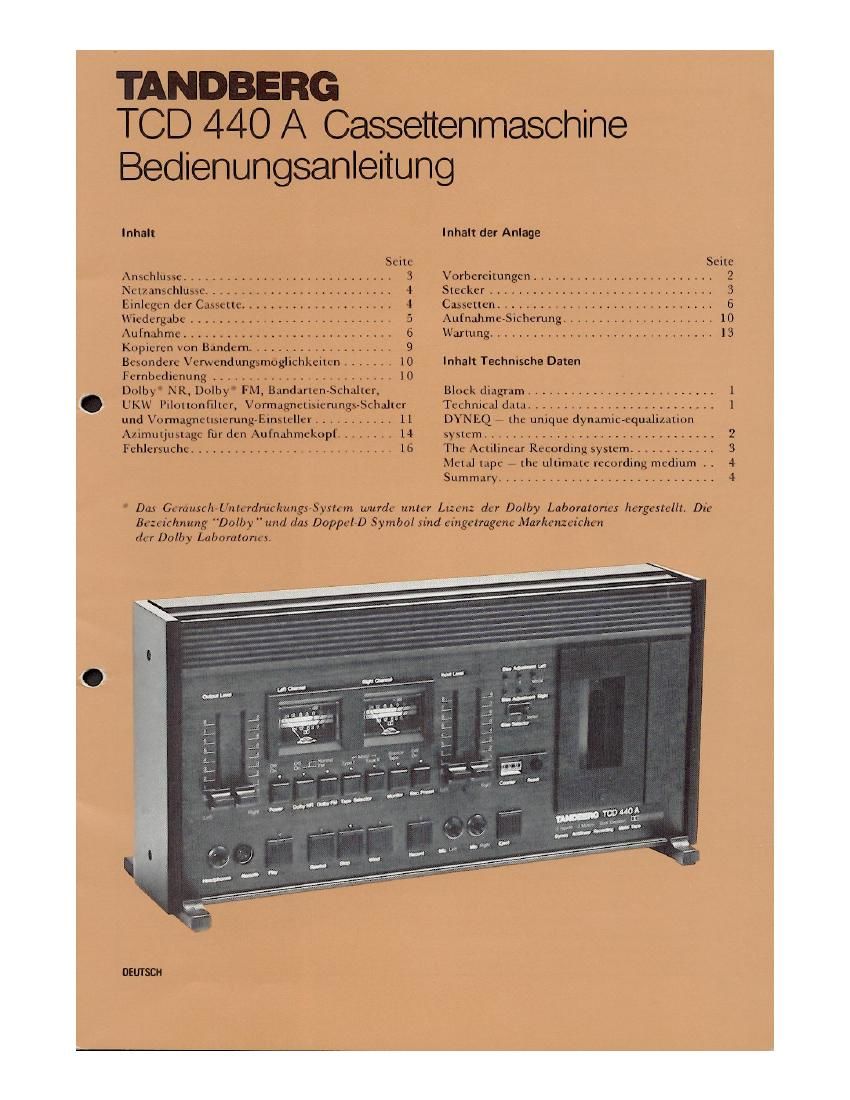 Tandberg TCD 440 A Owners Manual
