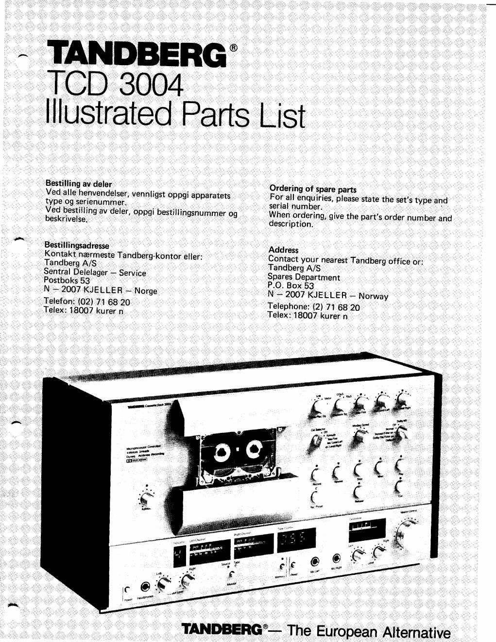 tandberg tcd 3004 illustrated parts list 1981 service manual