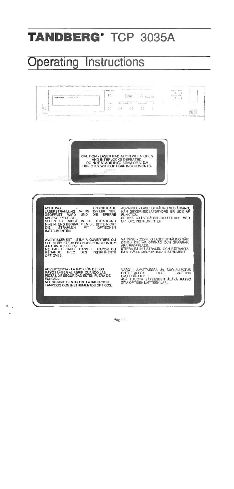 Tandberg TCP 3035 A Owners Manual