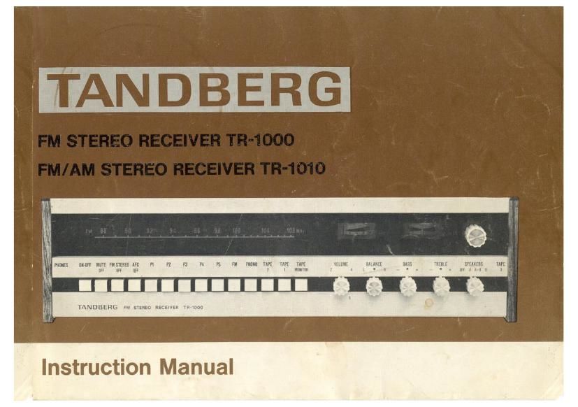 Tandberg TR 1000 Owners Manual