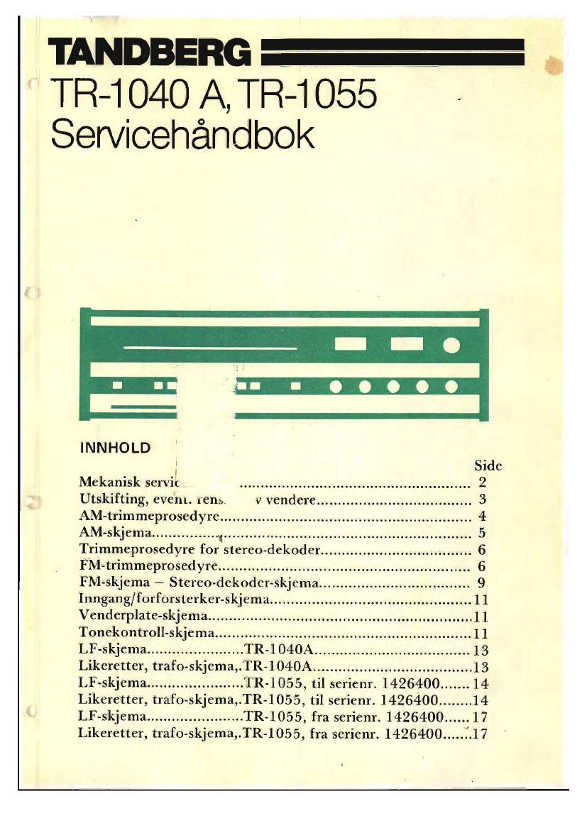 Tandberg TR 1040 A Service Manual